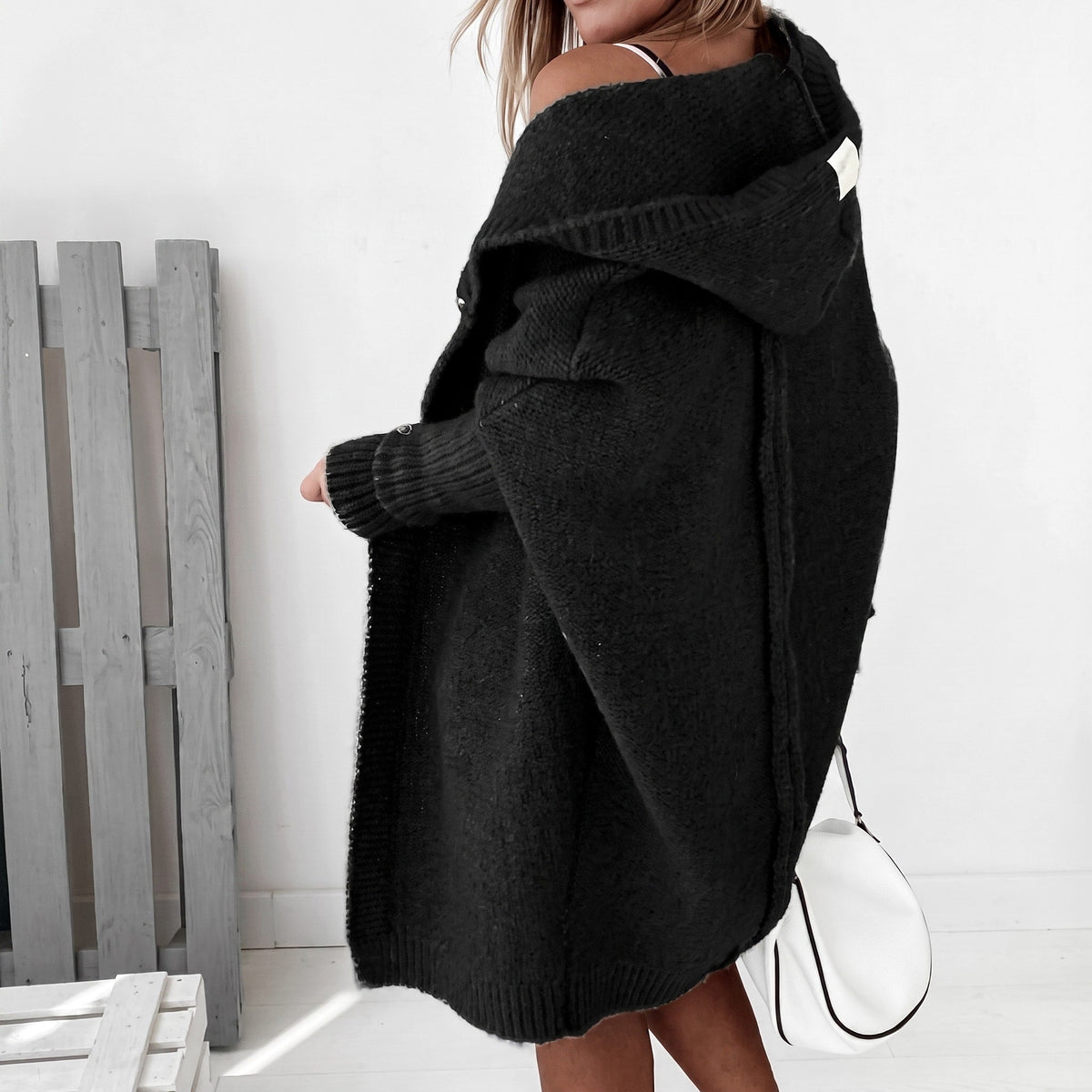 Charlotte - Women's Oversized Hooded Longline Cardigan - Cardigans - Black - Parker&Brooks