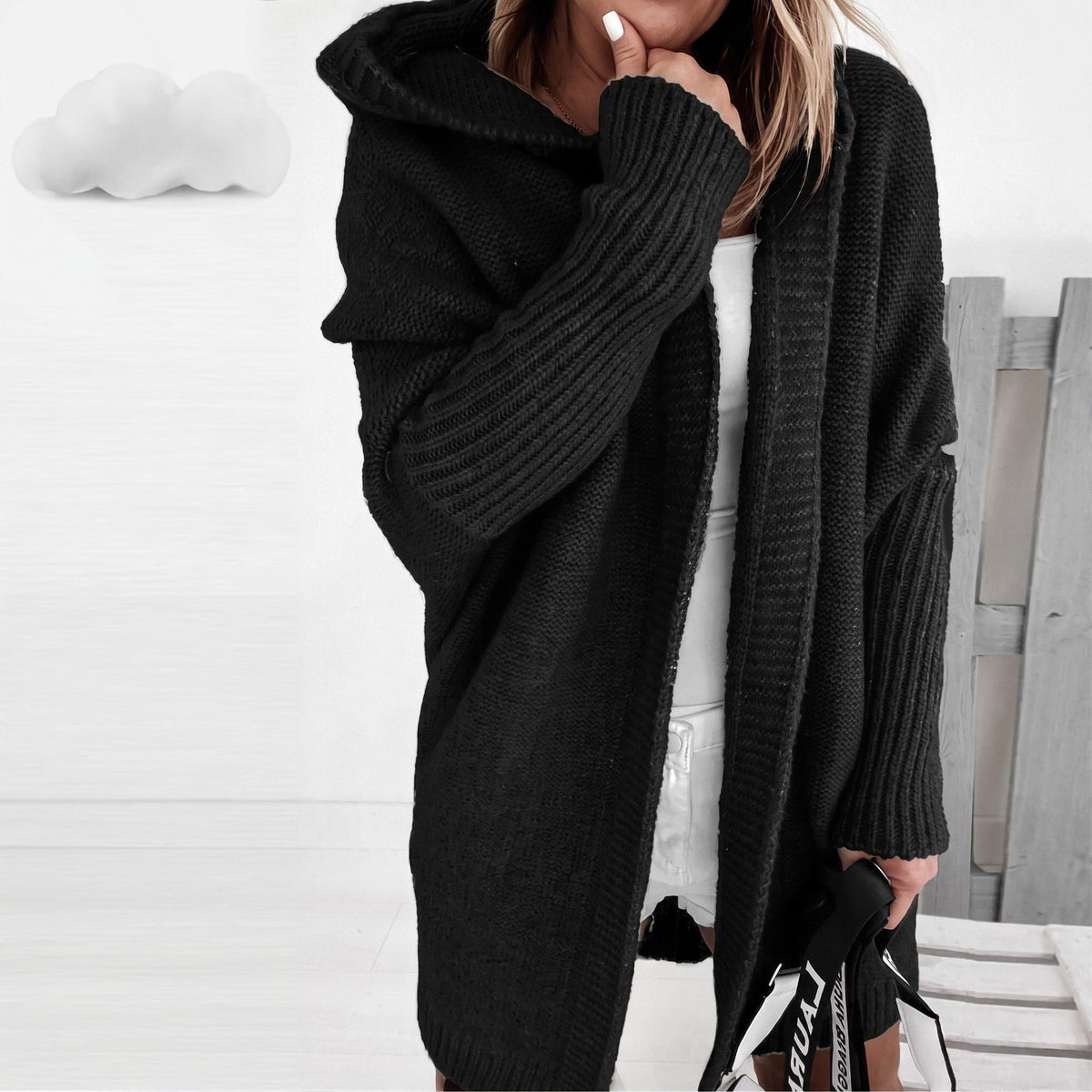 Charlotte - Women's Oversized Hooded Longline Cardigan - Cardigans - Black - Parker&Brooks