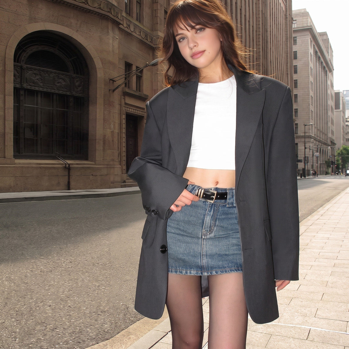 Charlotte - Women's Oversized Single-Breasted Blazer - Blazers - Gray - Parker&Brooks