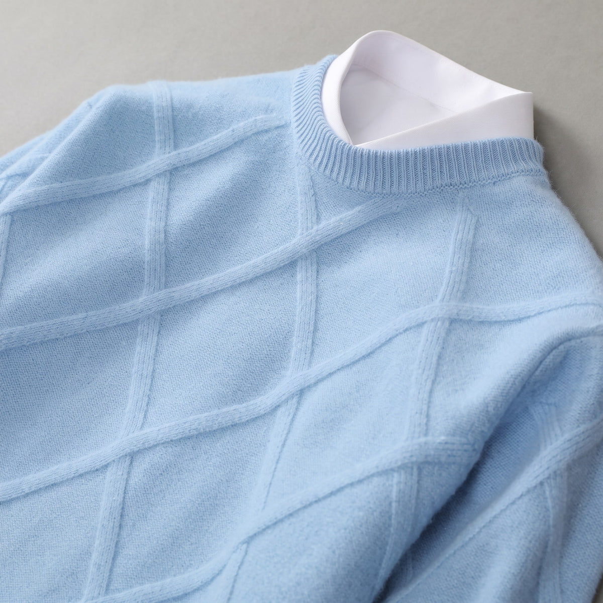 Charlotte – Women’s Relaxed Fit Crewneck Sweater with Argyle Knit - Sweaters - Blue - Sarvento