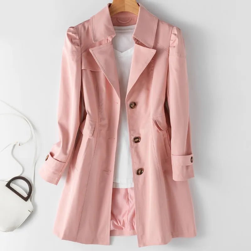 Charlotte - Women's Tailored Longline Trench Coat with Button Front - Trench Coats - Pink - Parker&Brooks