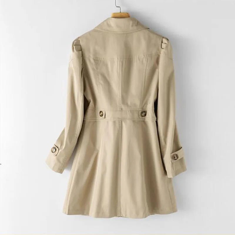 Charlotte - Women's Tailored Longline Trench Coat with Button Front - Trench Coats - Beige - Parker&Brooks