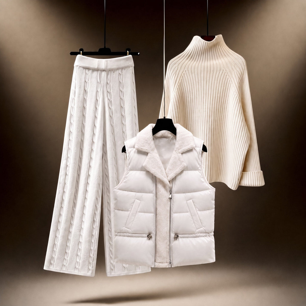 Charlotte - Women's Three-Piece Winter Co-ord Set - Outfit Sets - White - Parker&Brooks