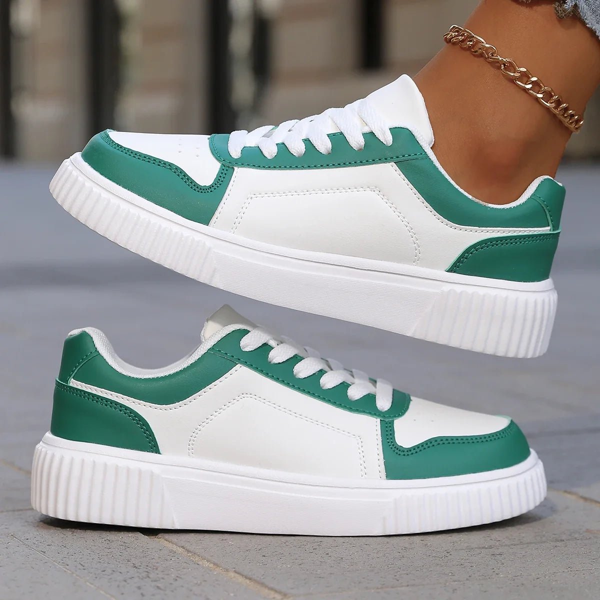 Chloe - Women's Chunky Platform Lace-Up Color Block Sneakers - Sneakers - Green - Sarvento