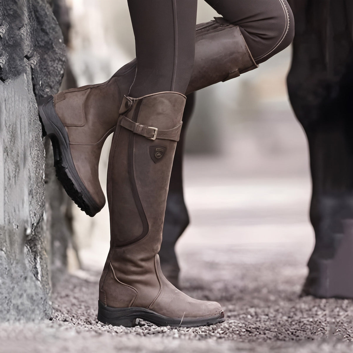 Chloe - Women's Knee-High Riding Boots with Buckle Strap Detail - Boots - Dark Brown - Sarvento