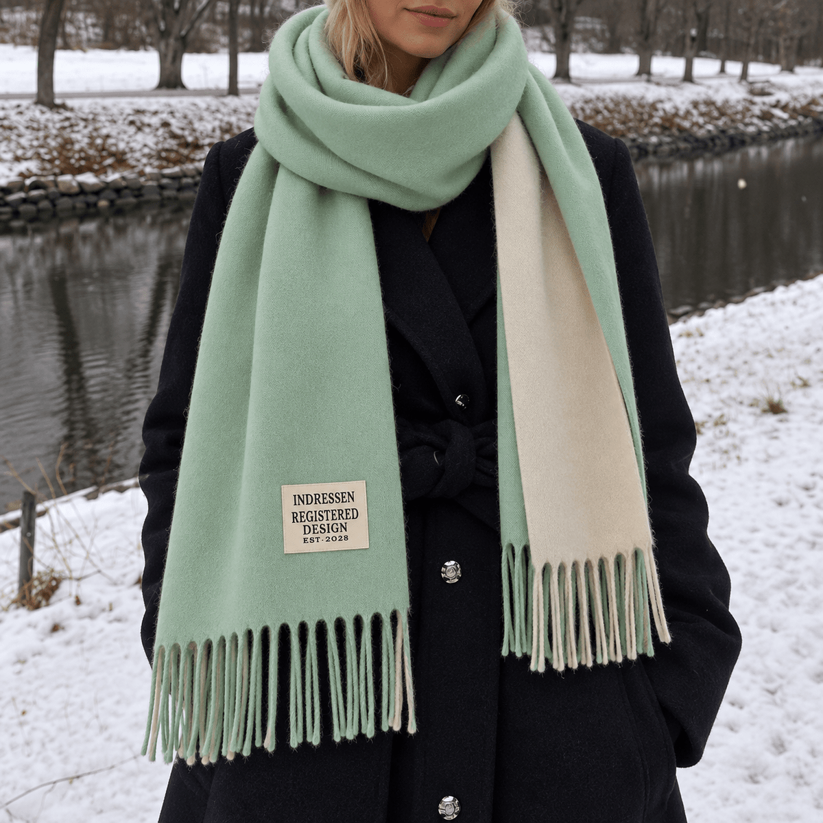 Clara - Women's Cozy Oversized Long Fringe Trim Winter Wrap Scarf - Scarves & Shawls - Light Green - Sarvento