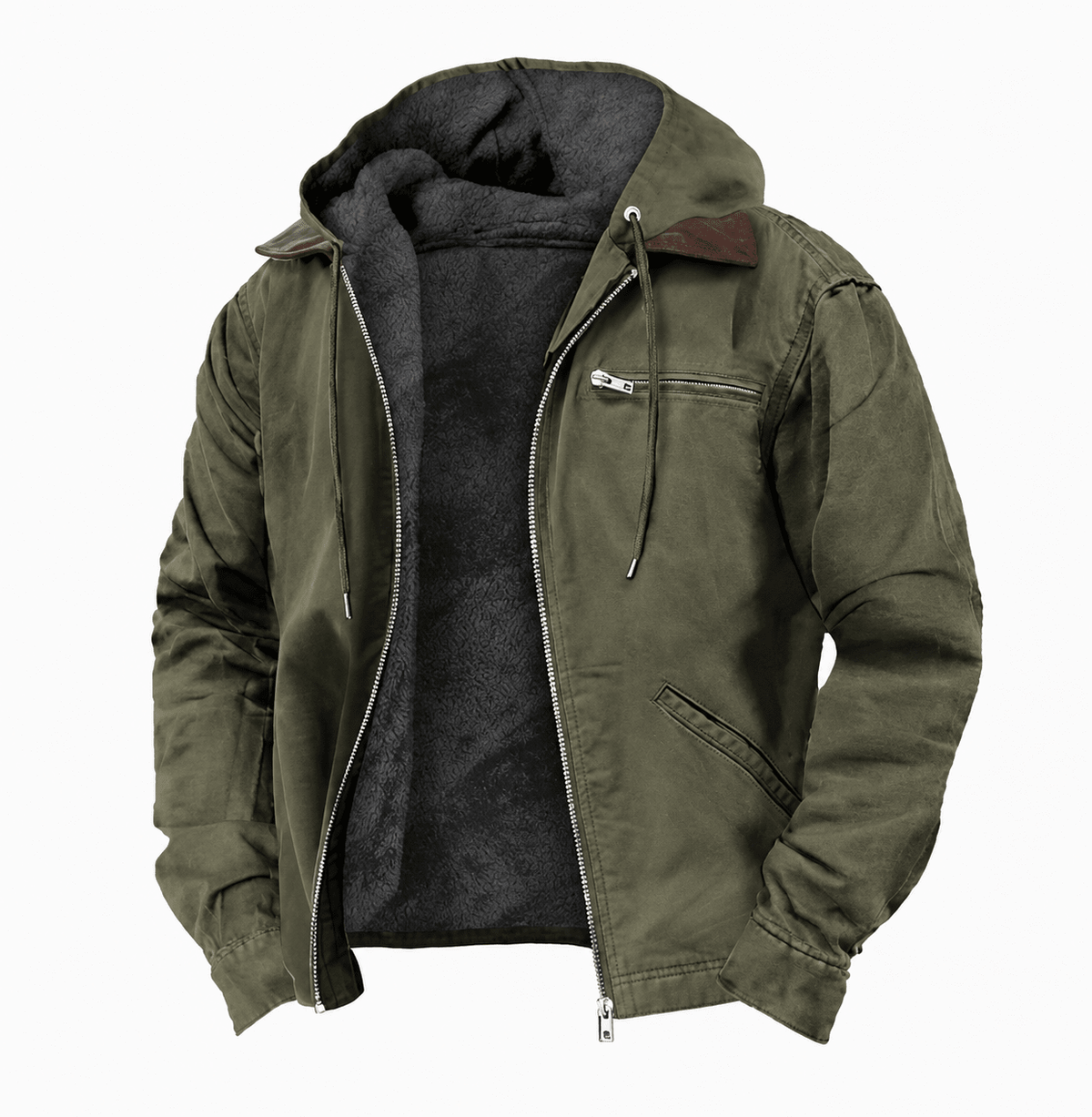 Daniel – Men’s Hooded Fleece-Lined Zip-Up Field Jacket - Coats & Jackets - Army Green - Sarvento