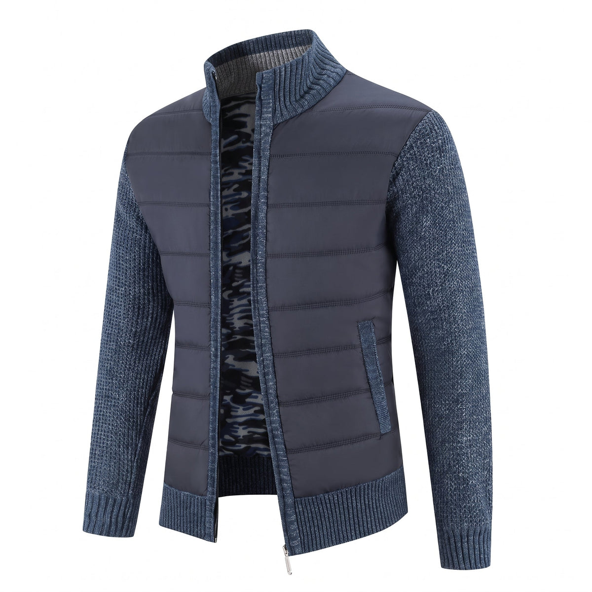 Daniel - Men’s Knit Sleeves Slim Fit Hybrid Knit Puffer Jacket - Puffer Jackets - Navy Blue - Sarvento