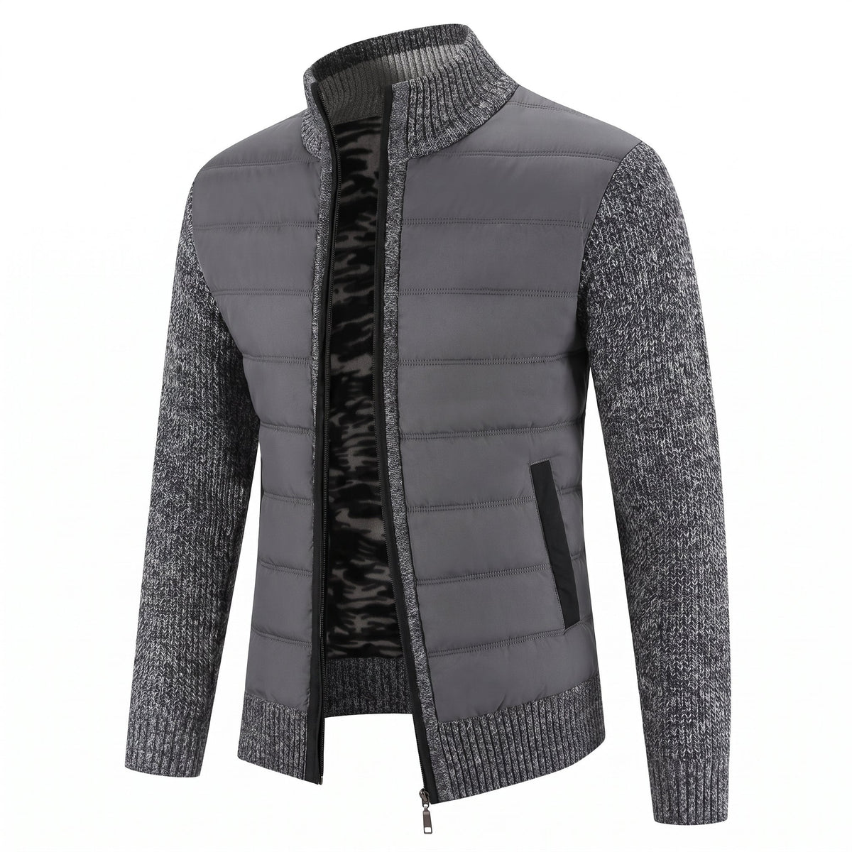 Daniel - Men’s Knit Sleeves Slim Fit Hybrid Knit Puffer Jacket - Puffer Jackets - Dark Gray - Sarvento