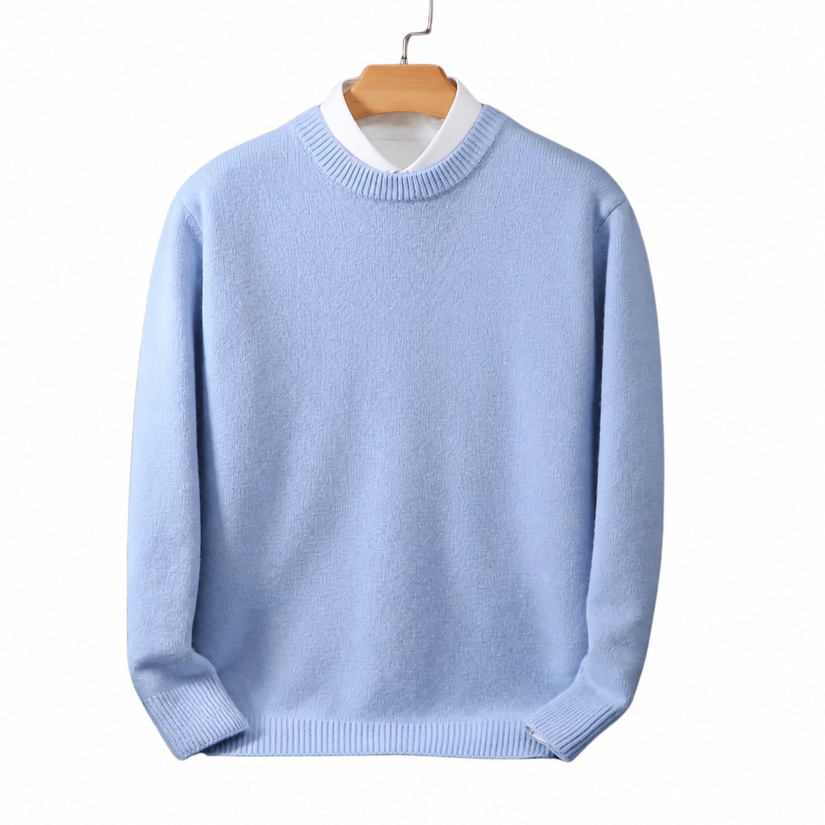 Daniel - Men's Mock Neck Layered-Look Sweater with Shirt Collar - Sweaters - Light Blue - Parker&Brooks
