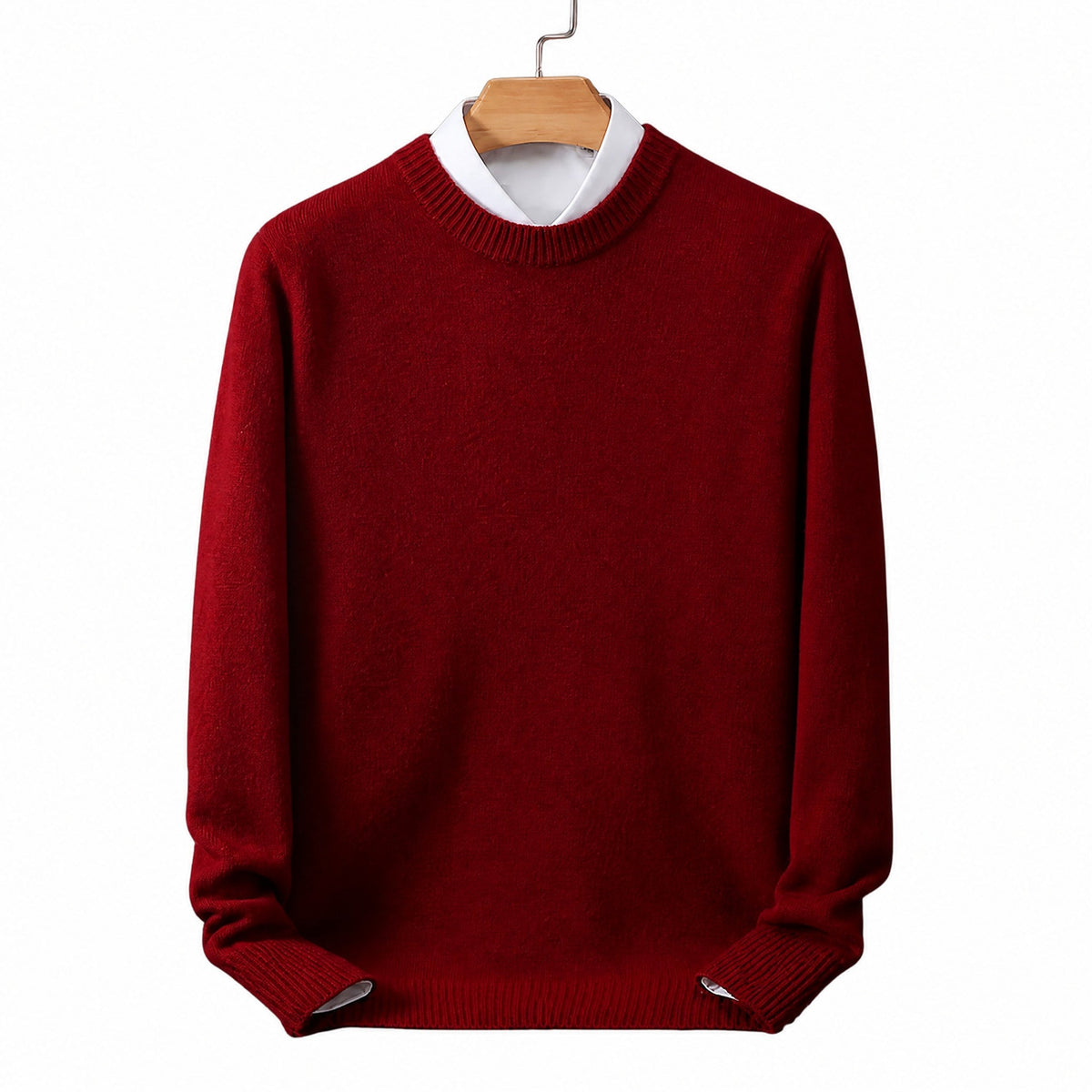 Daniel - Men's Mock Neck Layered-Look Sweater with Shirt Collar - Sweaters - Red - Parker&Brooks