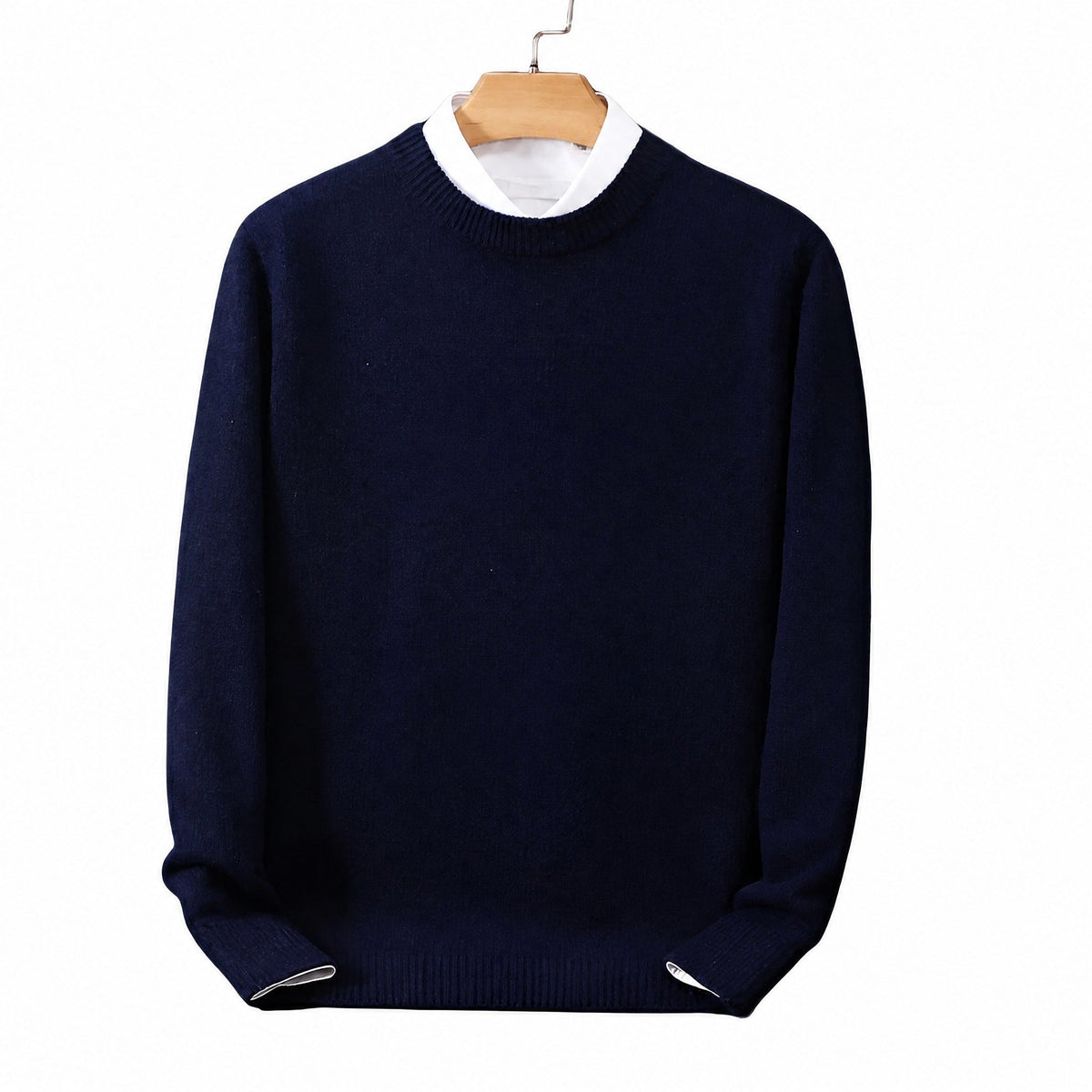 Daniel - Men's Mock Neck Layered-Look Sweater with Shirt Collar - Sweaters - Navy - Parker&Brooks