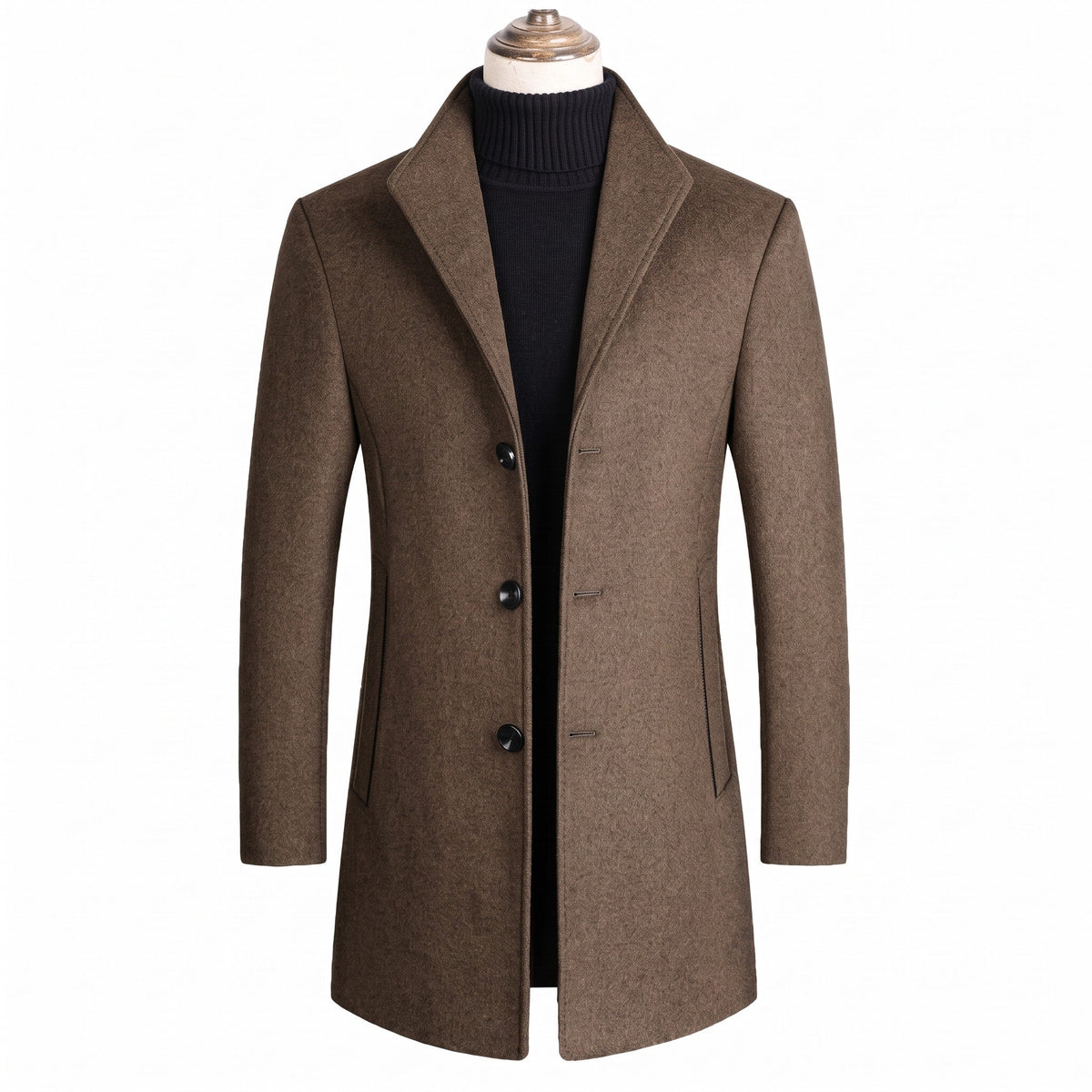 Edward - Men's Classic Tailored Single-Breasted Overcoat with Notch Lapel - Overcoats - Brown - Sarvento