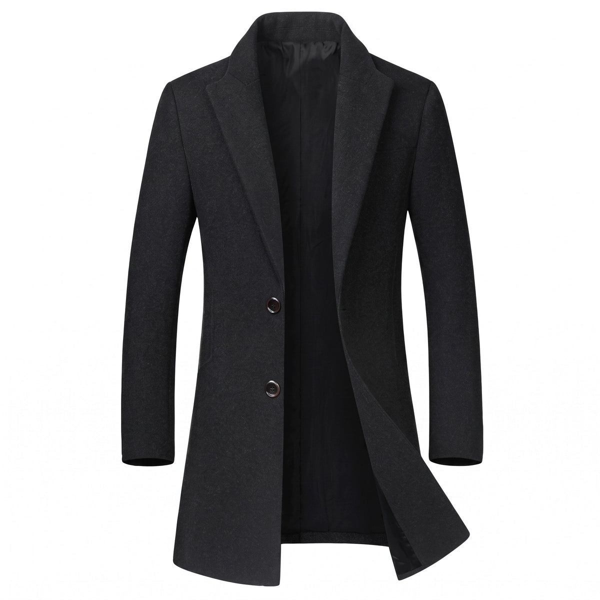Edward - Men's Classic Tailored Single-Breasted Overcoat with Notch Lapel - Overcoats - Black - Sarvento