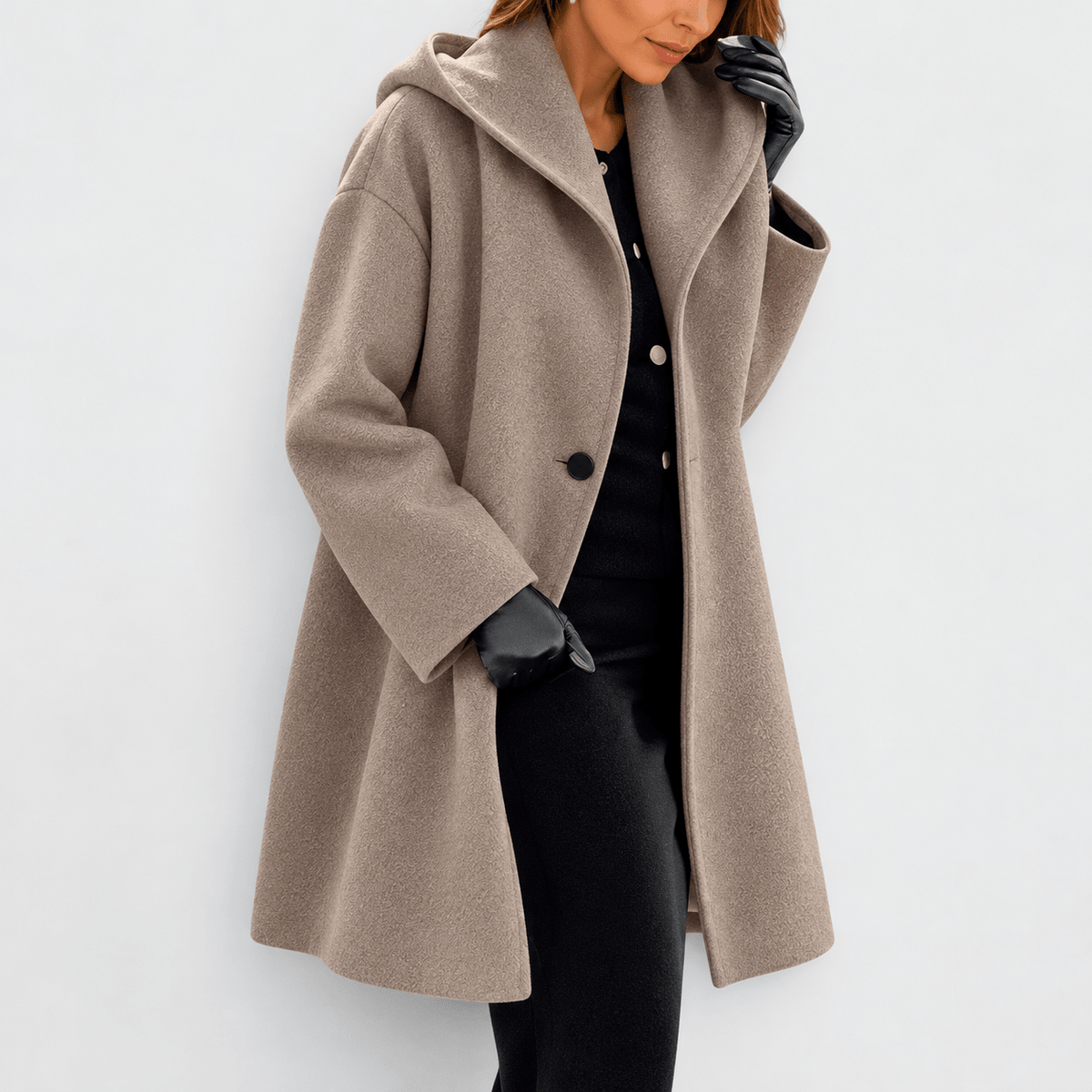 Eleanor – Women’s Oversized Shawl Collar Wide Lapel Longline Wrap Coat - Wrap Coats - Khaki - Sarvento