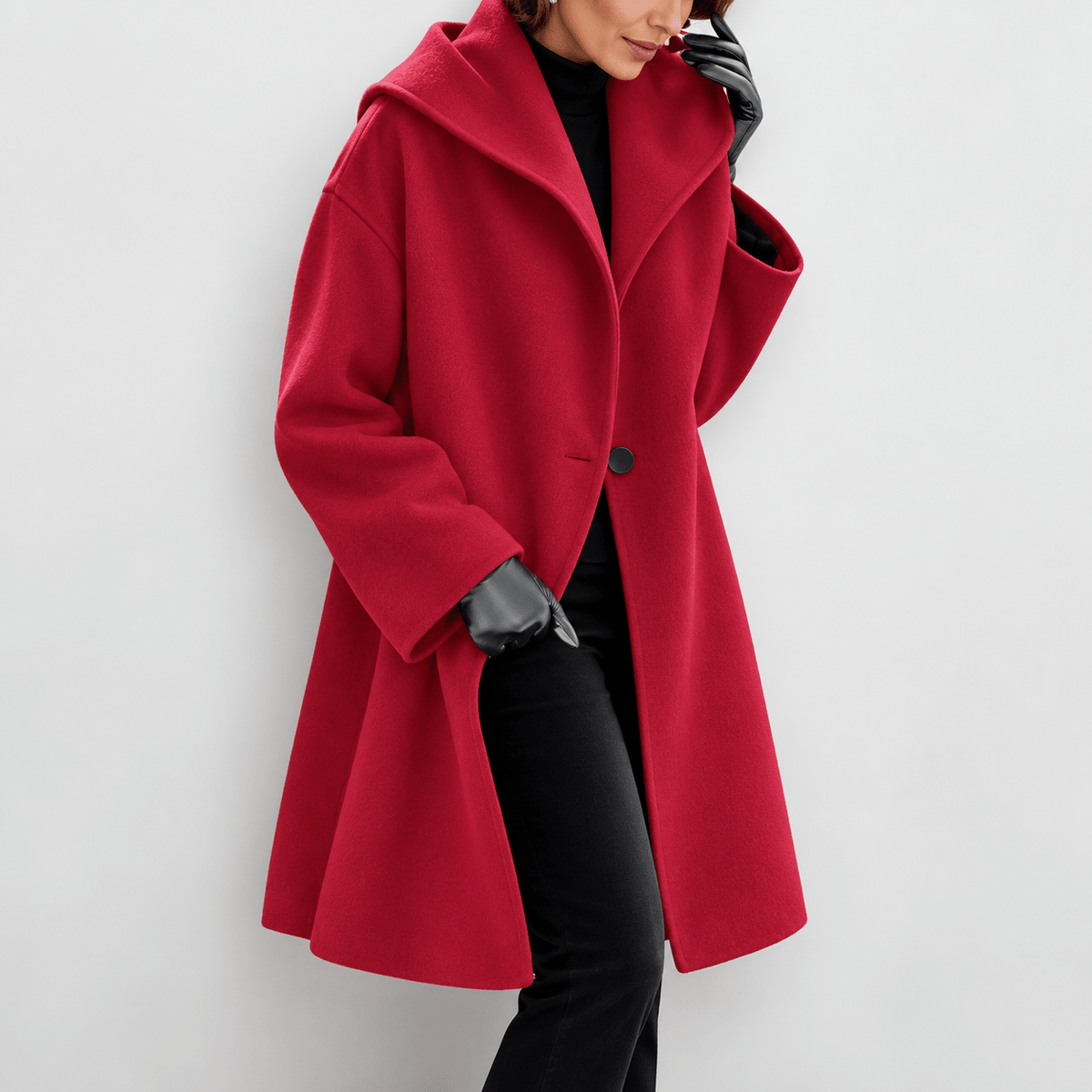 Eleanor – Women’s Oversized Shawl Collar Wide Lapel Longline Wrap Coat - Wrap Coats - Red - Sarvento