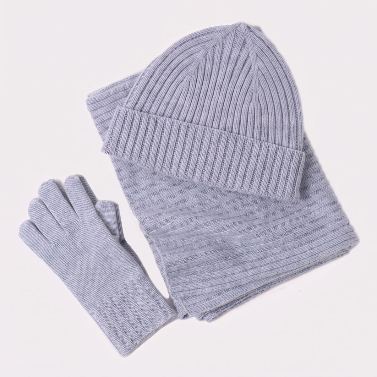 Eleanor - Women's Ribbed Knit Beanie Hat Scarf and Gloves Winter Set - Beanies - Ivory - Sarvento