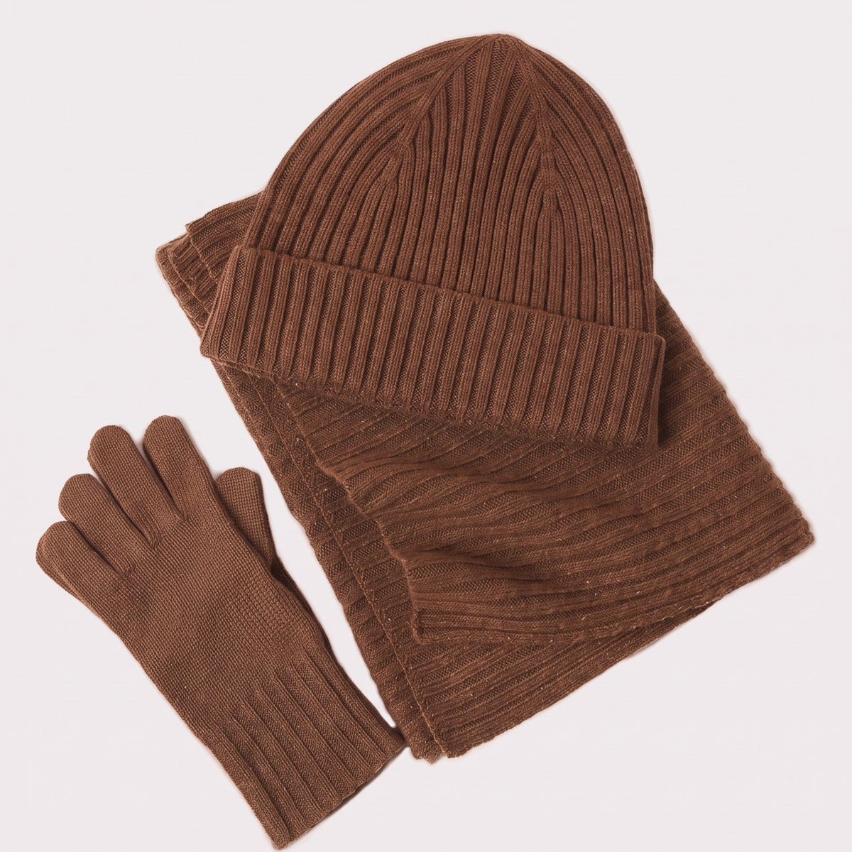 Eleanor - Women's Ribbed Knit Beanie Hat Scarf and Gloves Winter Set - Beanies - Light Gray - Sarvento