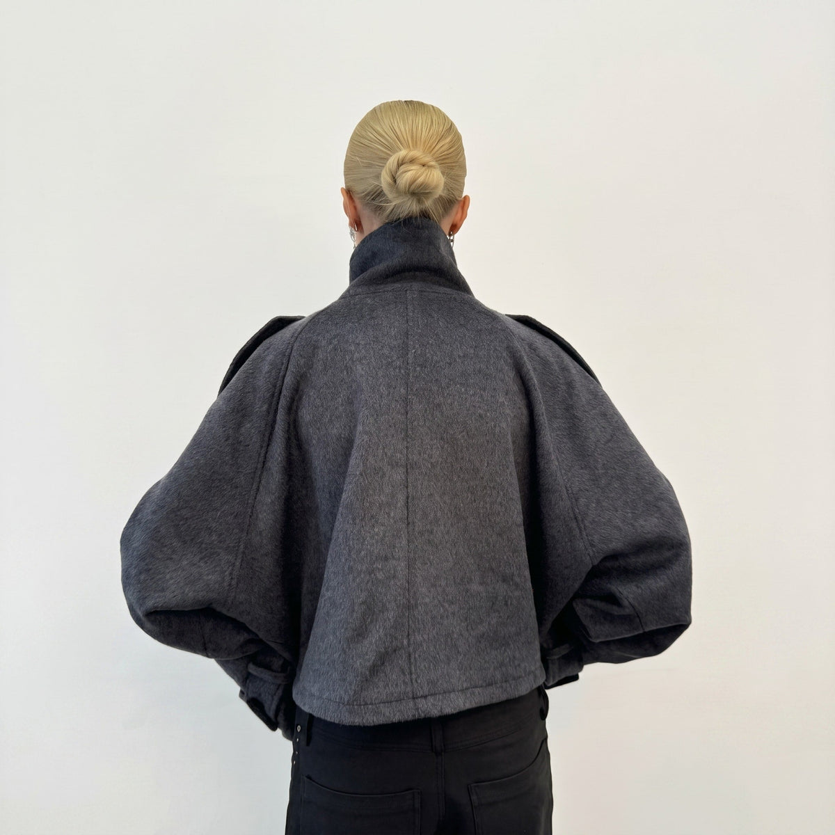 Elena - Women's Oversized Wool Look Jacket with Stand Collar - Coats & Jackets - Grey - Parker&Brooks