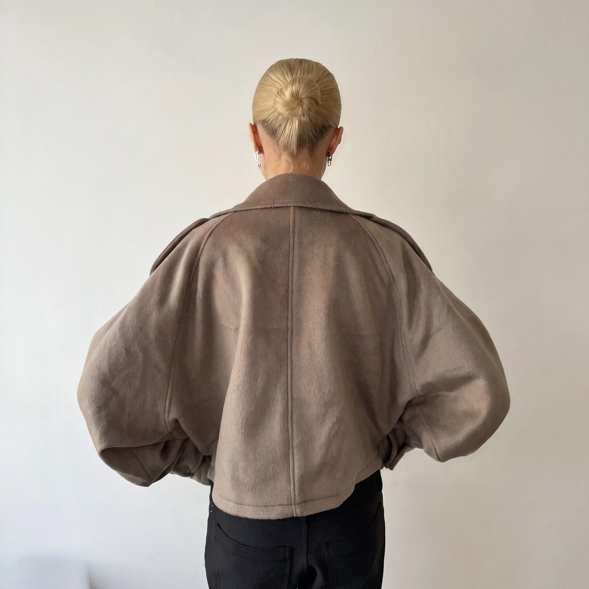 Elena - Women's Oversized Wool Look Jacket with Stand Collar - Coats & Jackets - Khaki - Parker&Brooks