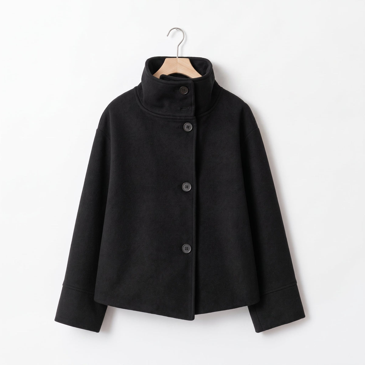 Elise - Women's Transitional Oversized Stand Collar Button-Front Jacket - Coats & Jackets - Black - Parker&Brooks