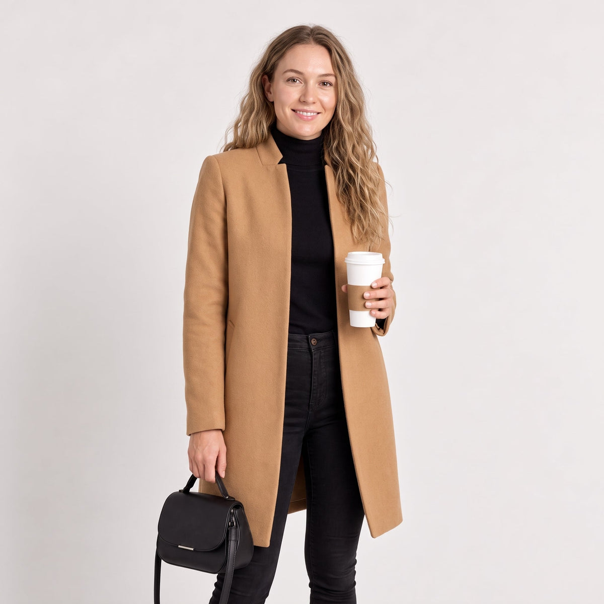 Eliza - Women's Tailored Longline Overcoat with Notch Lapel - Overcoats - Khaki - Sarvento