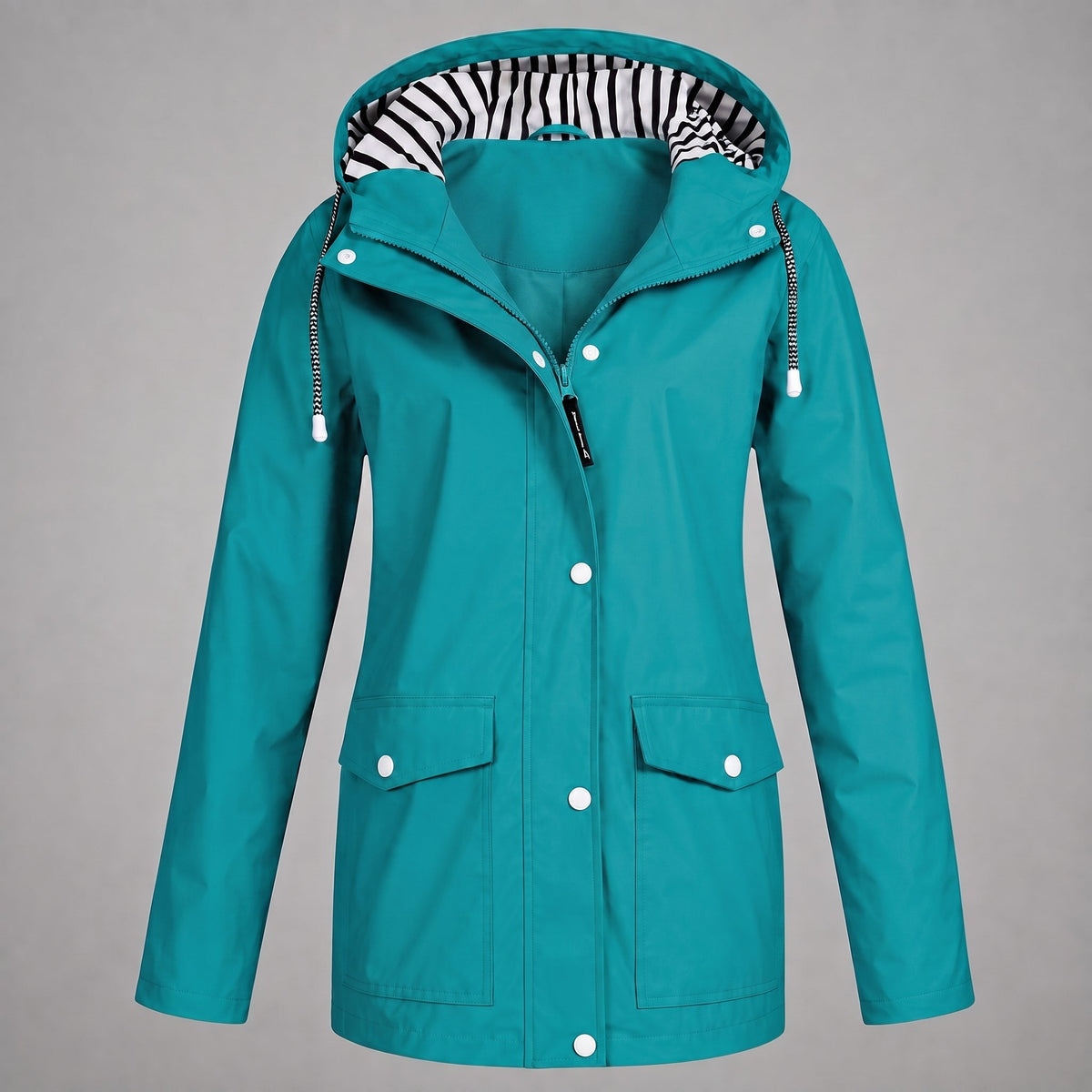 Emily - Women's Hooded Rain Jacket with Drawstring Hem - Rain Coat - Green - Parker&Brooks
