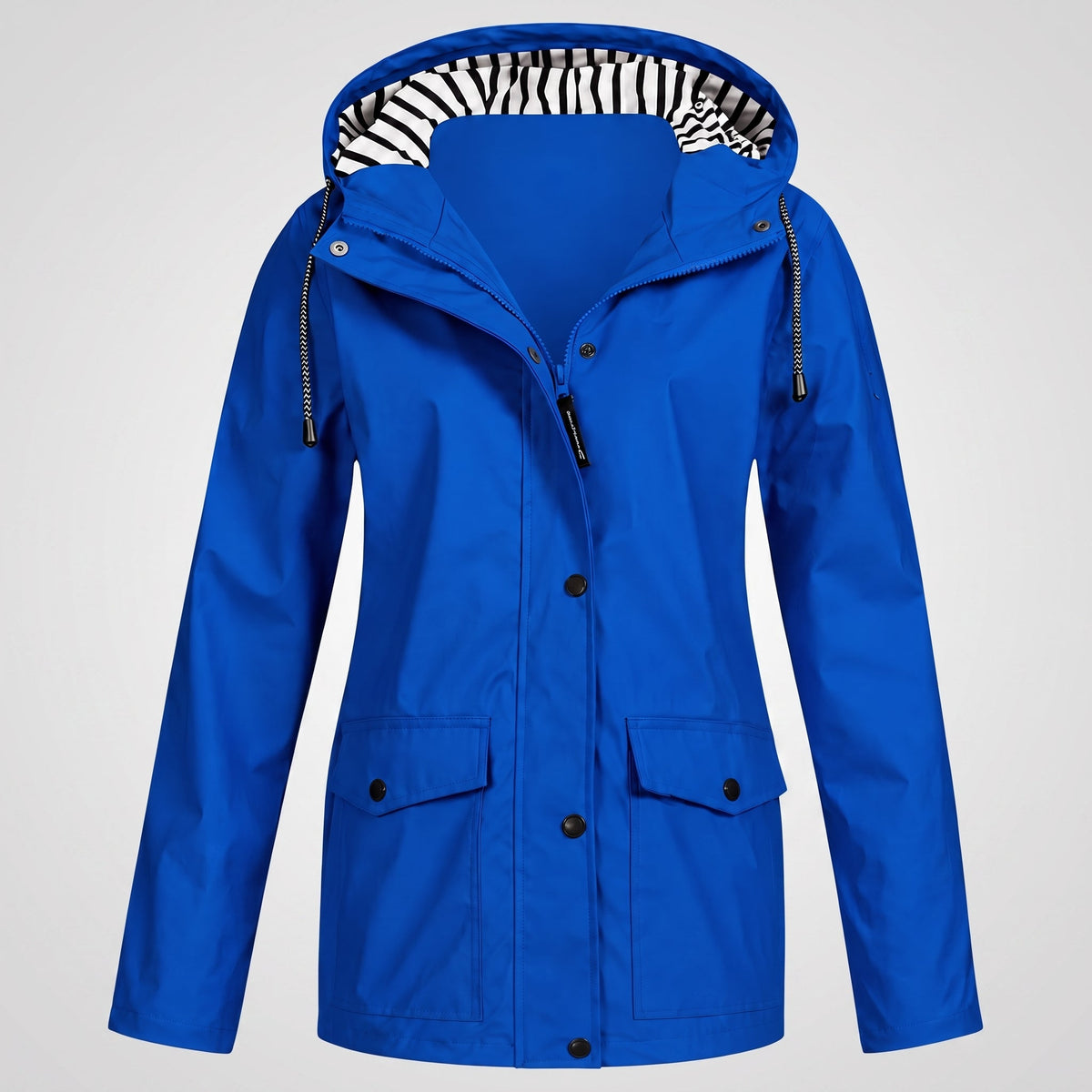Emily - Women's Hooded Rain Jacket with Drawstring Hem - Rain Coat - Blue - Parker&Brooks