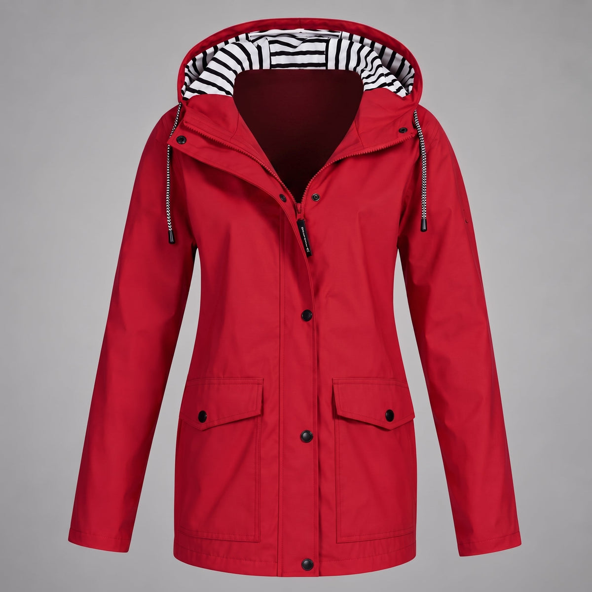 Emily - Women's Hooded Rain Jacket with Drawstring Hem - Rain Coat - Red - Parker&Brooks