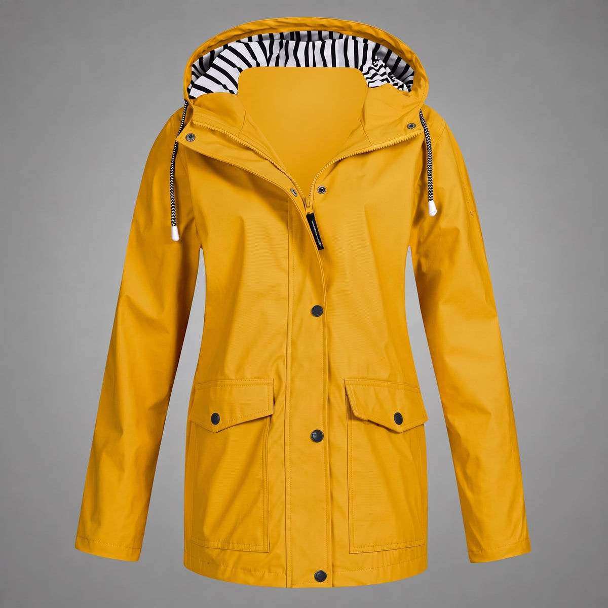 Emily - Women's Hooded Rain Jacket with Drawstring Hem - Rain Coat - Yellow - Parker&Brooks