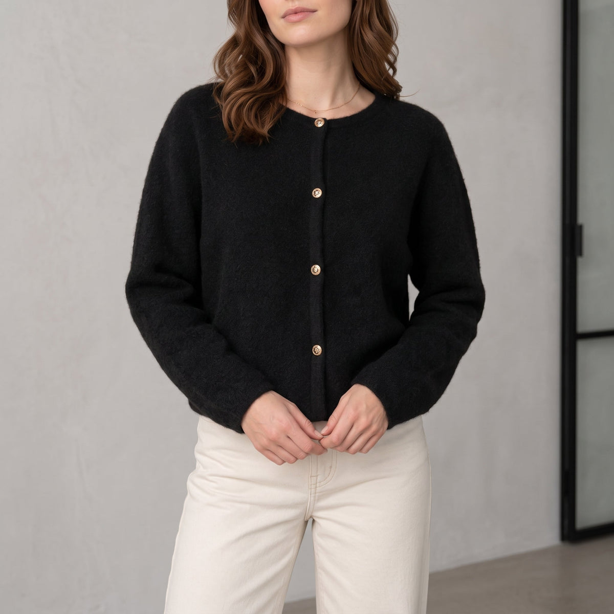 Emily - Women's Textured Cardigan with Button Front - Cardigans - Black - Parker&Brooks