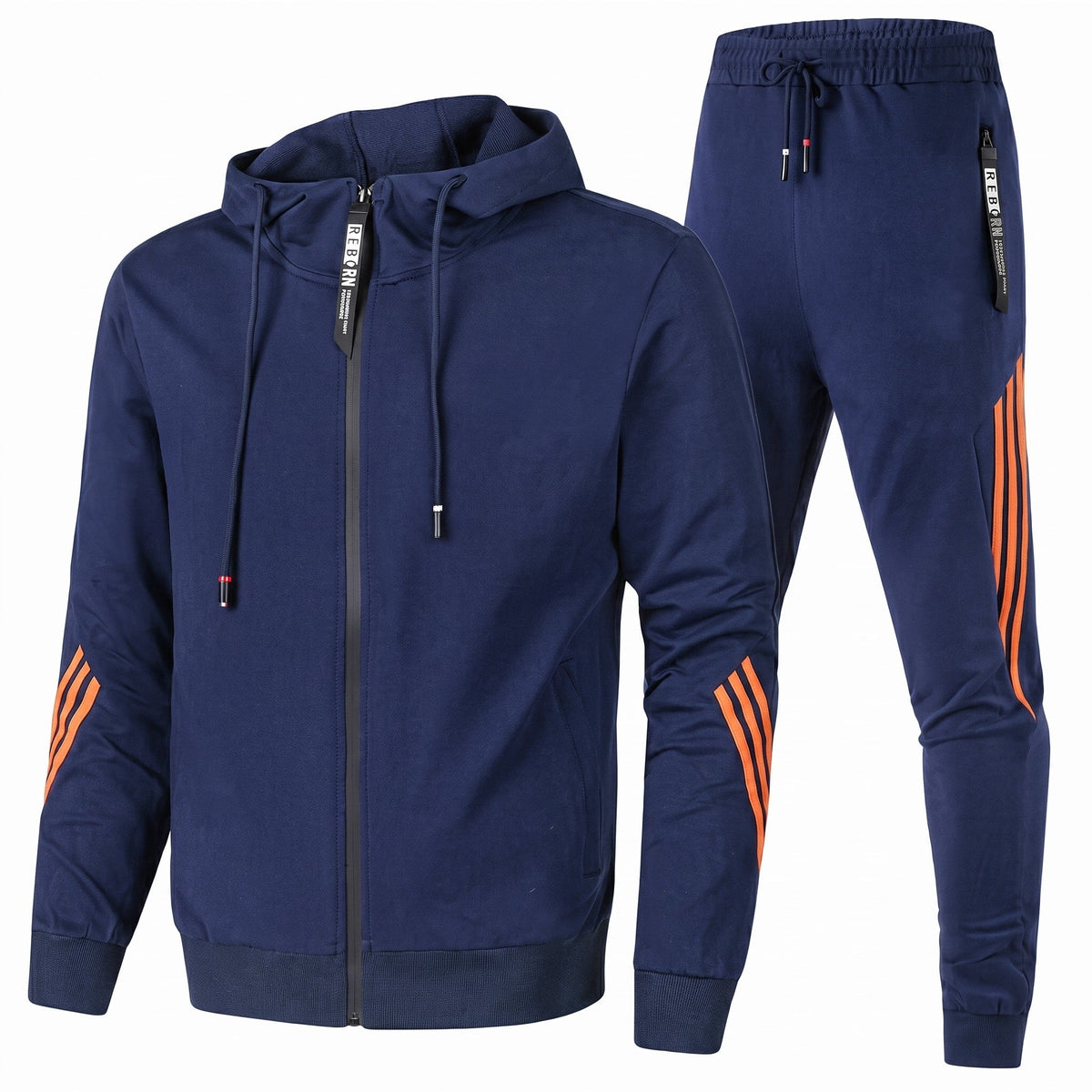 Etienne - Men's Zip-Up Hoodie and Jogger Tracksuit Set - Outfit Sets - Navy Blue - Parker&Brooks