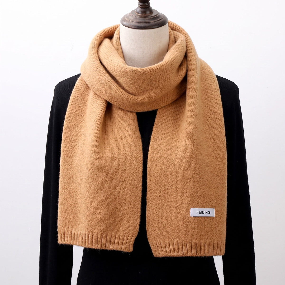 Évienne - Women's Chunky Knit Winter Scarf with Soft Ribbed Edges - Scarves & Shawls - Khaki - Sarvento
