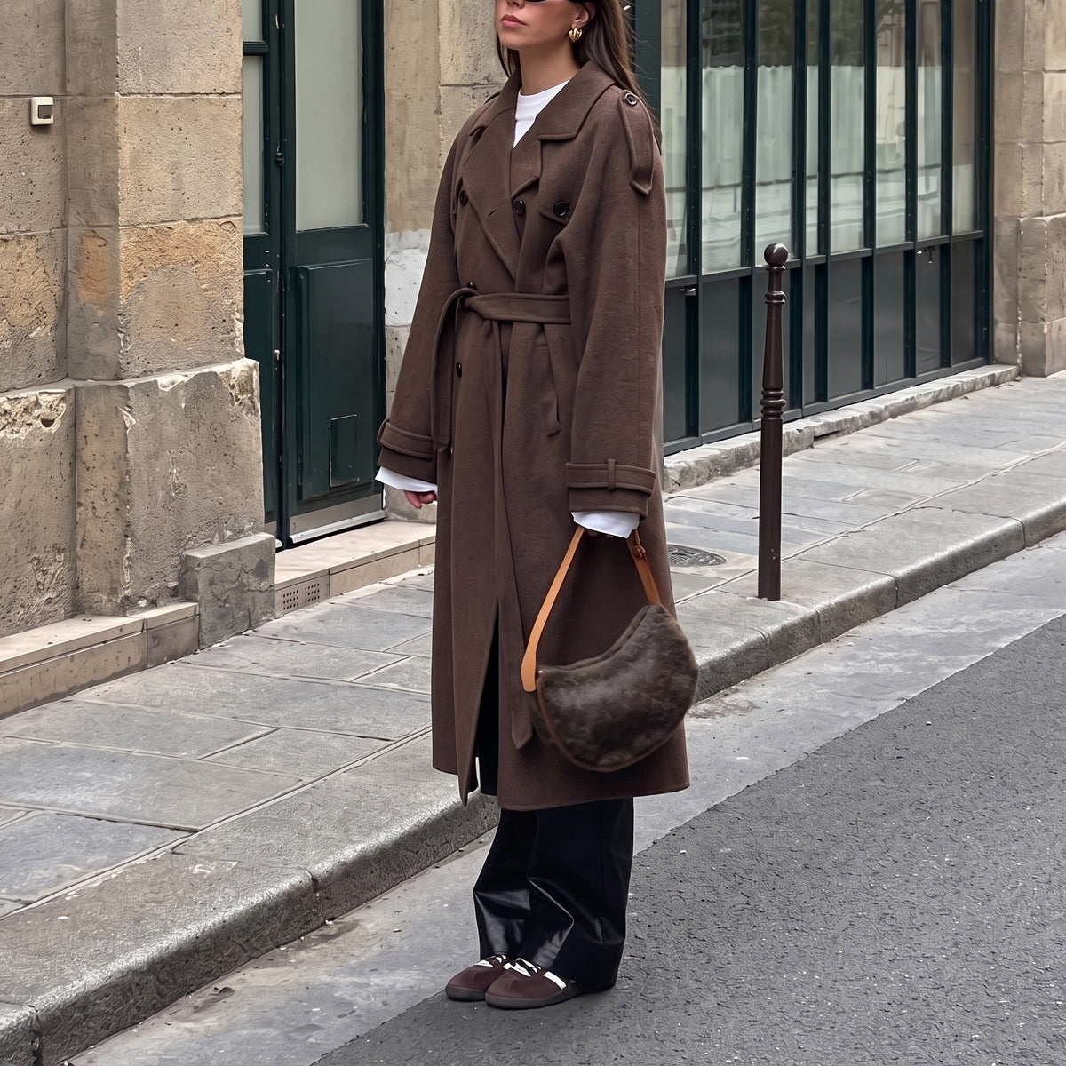Évienne - Women's Double-Breasted Belted Longline Trench Coat - Trench Coats - Brown - Sarvento