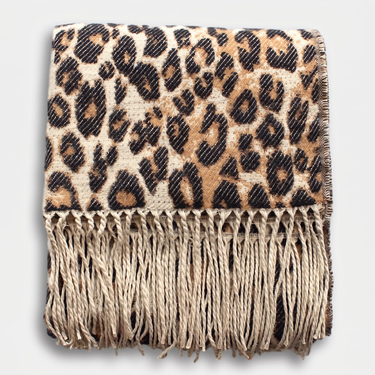Evienne - Women's Leopard Print Fringe Scarf with Tassel Trim - Scarves & Shawls - Sarvento