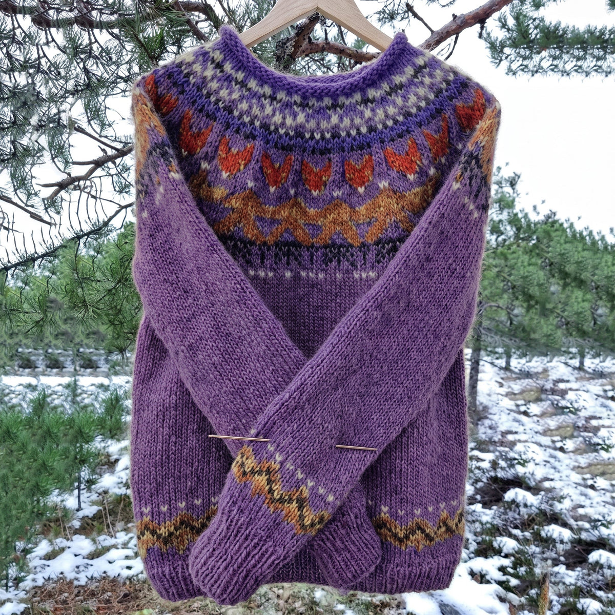 Felix - Men's Fair Isle Crewneck Knit Sweater with Raglan Sleeves - Sweaters - Purple - Sarvento
