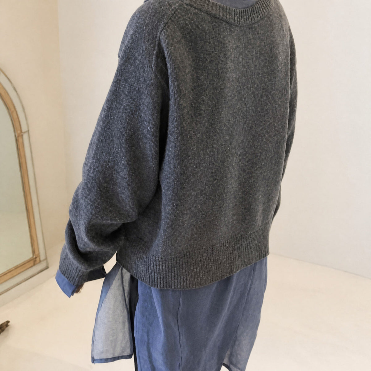Fia - Women's Asymmetric Button Front Cardigan with Ribbed Trim - Cardigans - Gray - Parker&Brooks