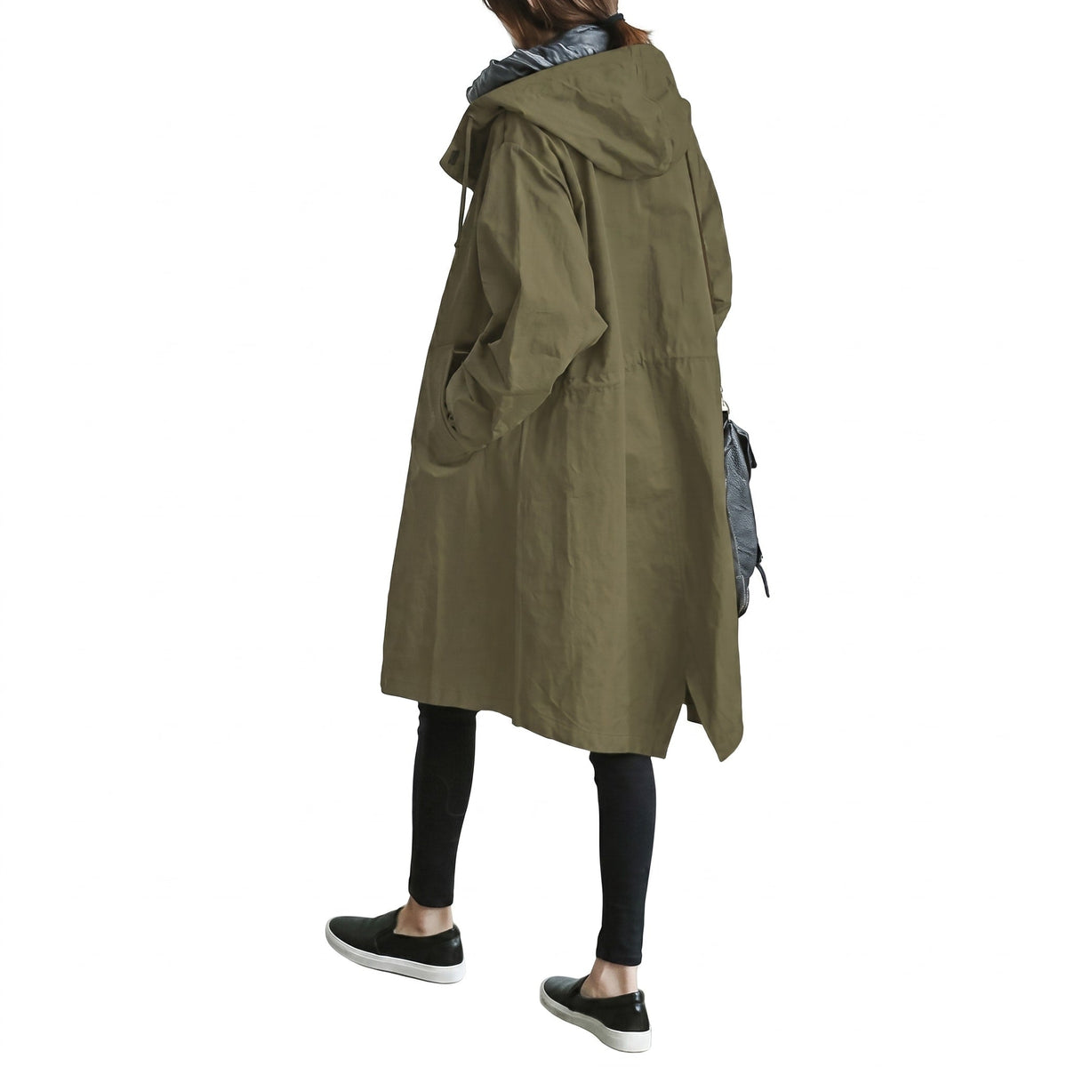 Freya - Women's Hooded Longline Trench Coat with Drawstring Hoodie - Trench Coats - Green - Parker&Brooks