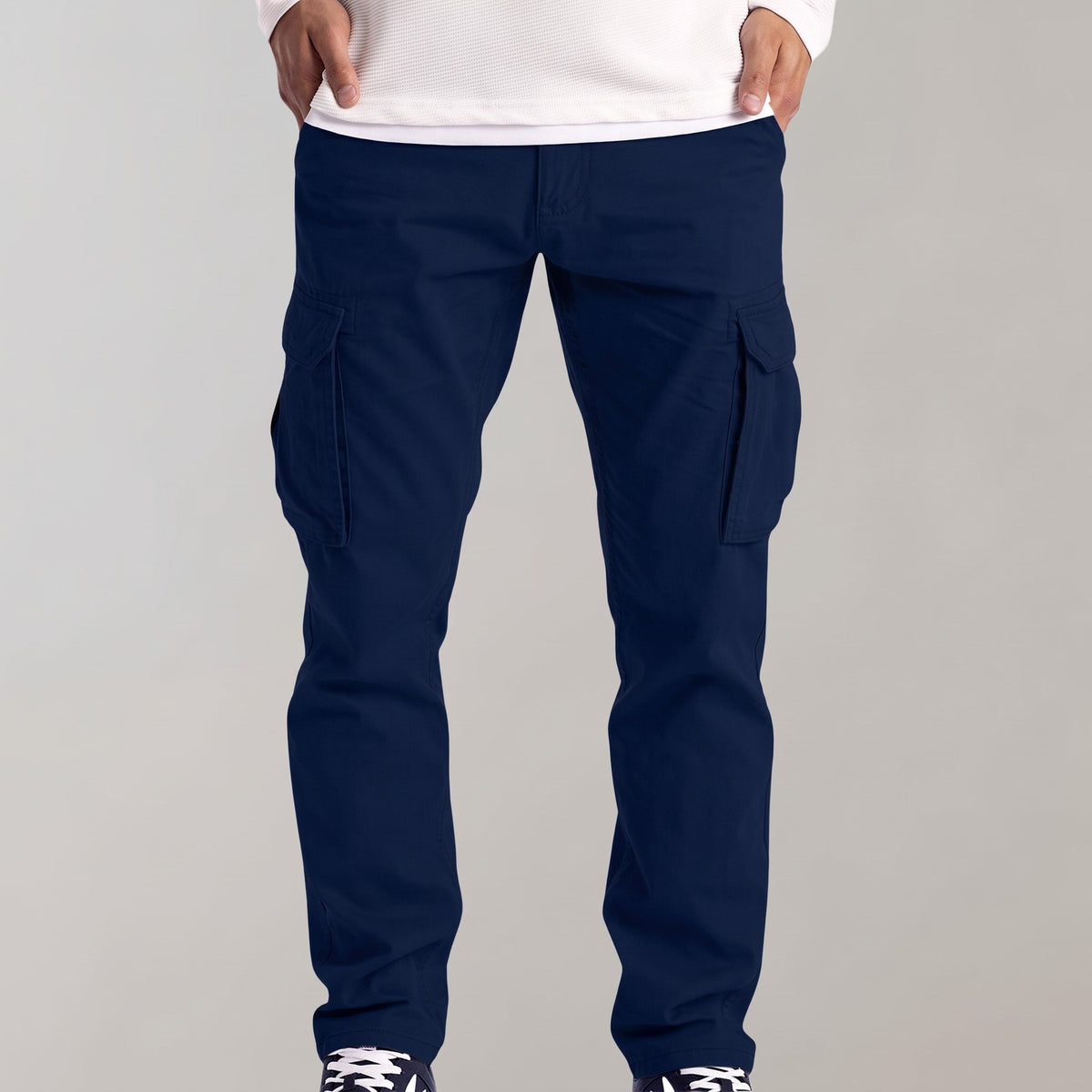 Gatlin - Men's Slim Fit Cargo Pants with Flap Pockets - Cargo Pants - Blue - Sarvento