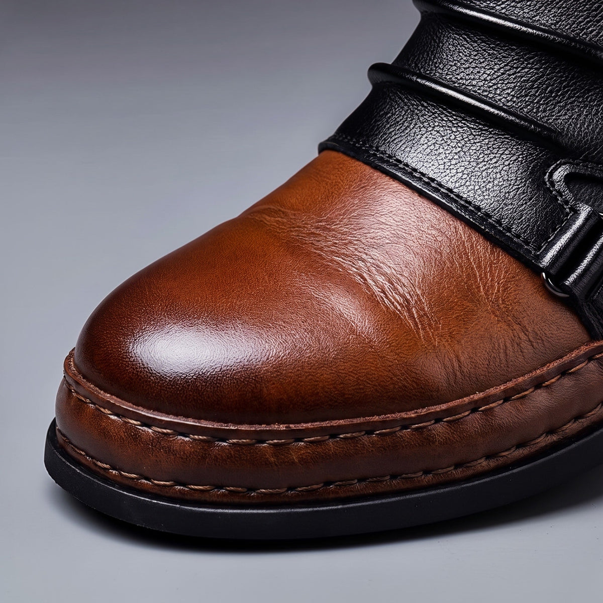 George - Men's Gradient Ankle Boots with Buckle Strap - Boots - Black - Parker&Brooks