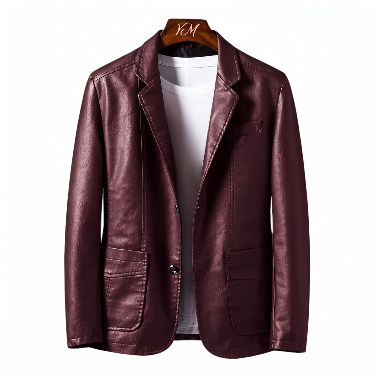 George - Men's Tailored Notch Lapel Blazer Jacket with Button Closure - Blazers - Burgundy - Parker&Brooks