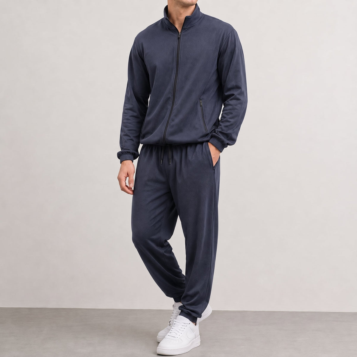George - Men's Two-Piece Zip-Up Tracksuit Set with Stand Collar - Outfit Sets - Blue - Parker&Brooks