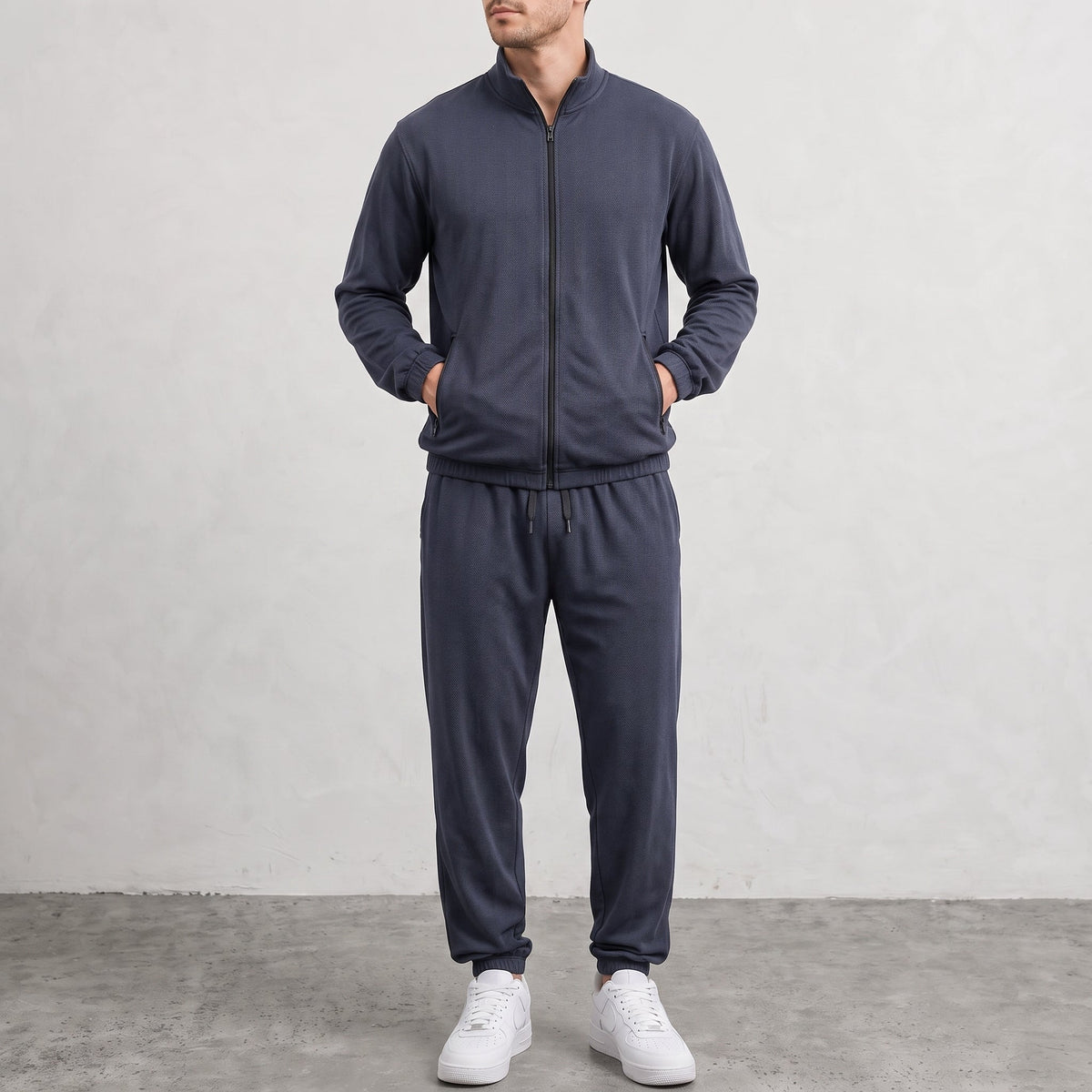 George - Men's Two-Piece Zip-Up Tracksuit Set with Stand Collar - Outfit Sets - Blue - Parker&Brooks