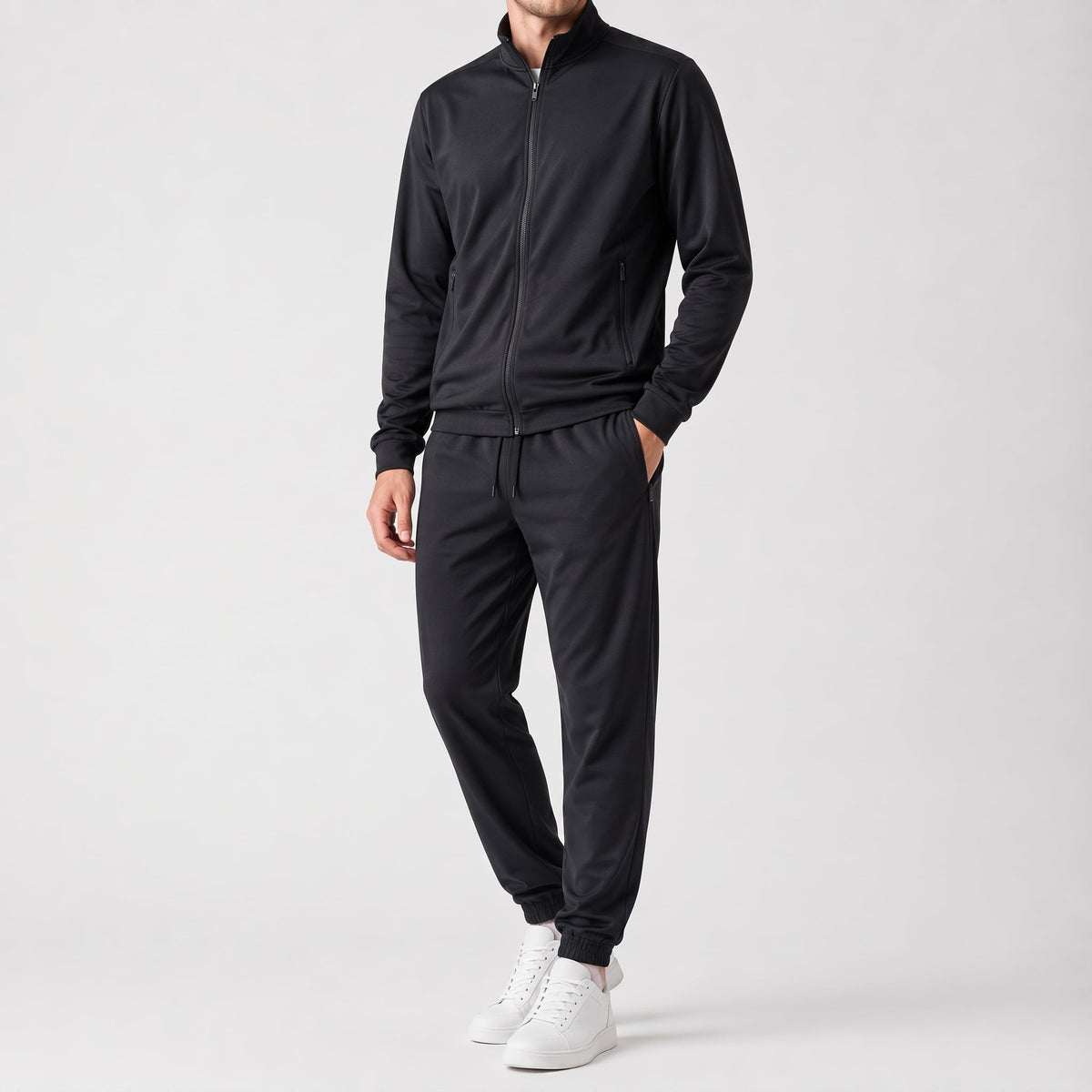 George - Men's Two-Piece Zip-Up Tracksuit Set with Stand Collar - Outfit Sets - Black - Parker&Brooks