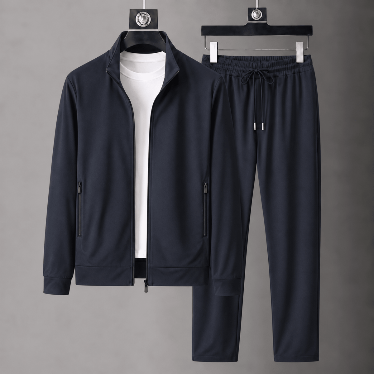 George - Men's Zip-Up Two-Piece Tracksuit Set with Stand Collar - Outfit Sets - Blue - Parker&Brooks