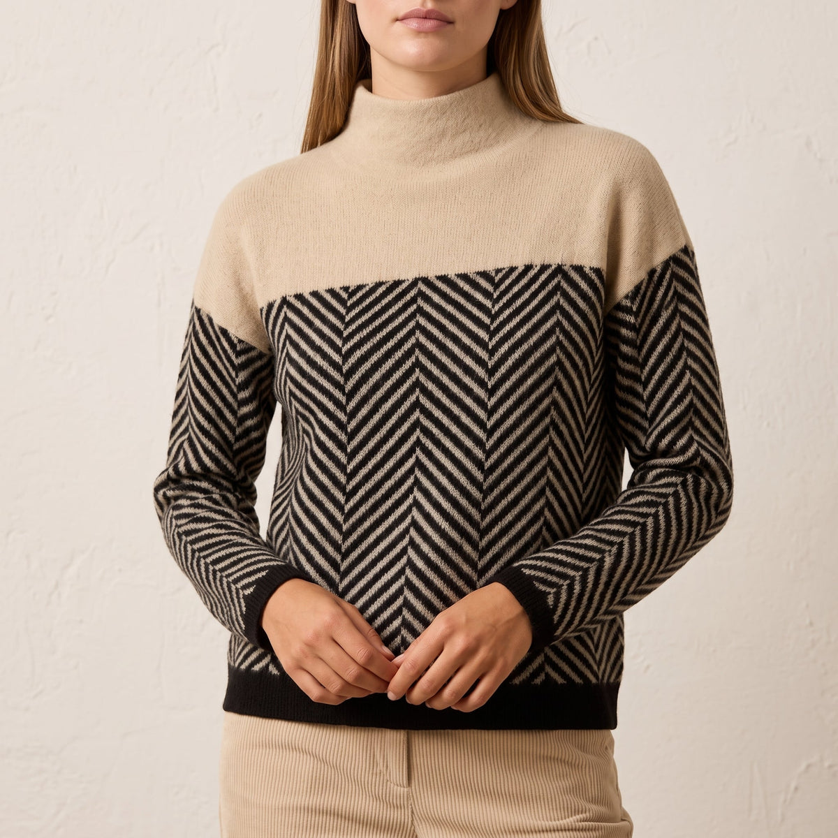 Grace - Women's Chevron Turtleneck Sweater with Color-Block Design - Sweaters - Purple - Parker&Brooks