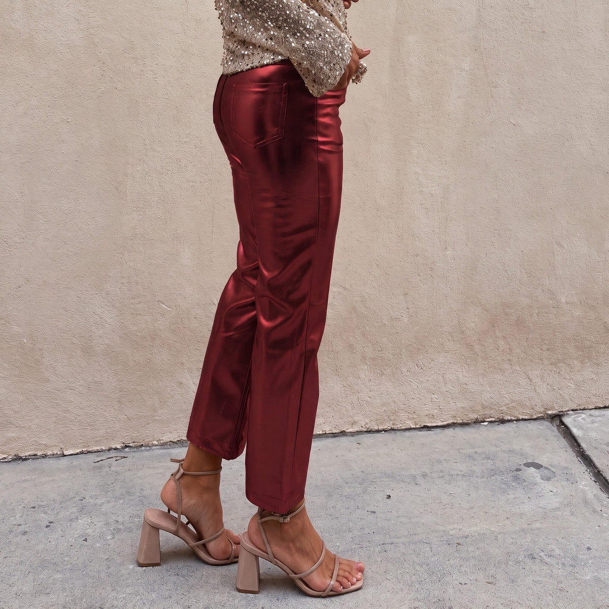 Harper – Women’s High-Rise Straight Leg Pants with Pockets - Trousers - Wine Red - Sarvento