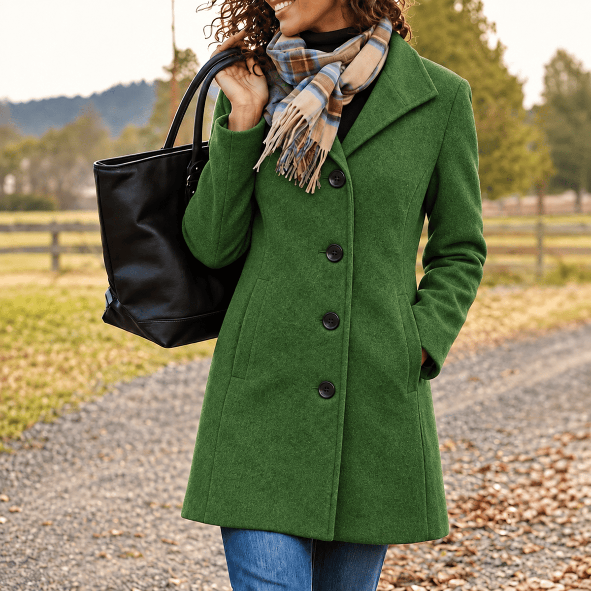 Harper - Women's Tailored Longline Wool-Look Coat with Button Front - Overcoats - Green - Parker&Brooks