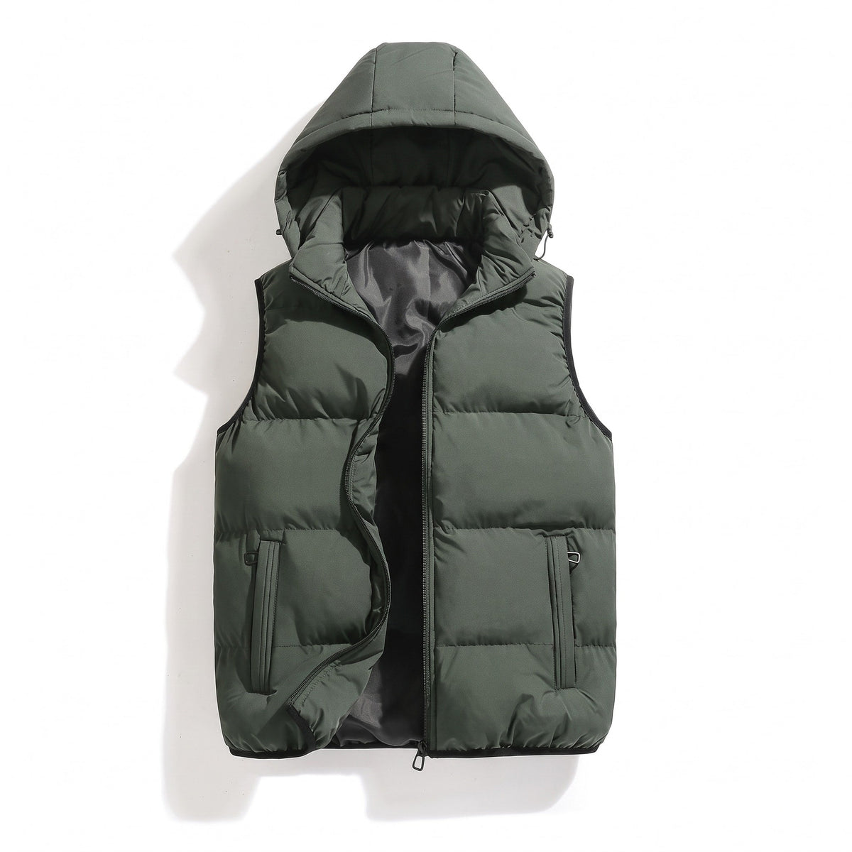 Hendrik - Men's Hooded Quilted Puffer Gilet with Zip Pockets - Vests - Green - Sarvento