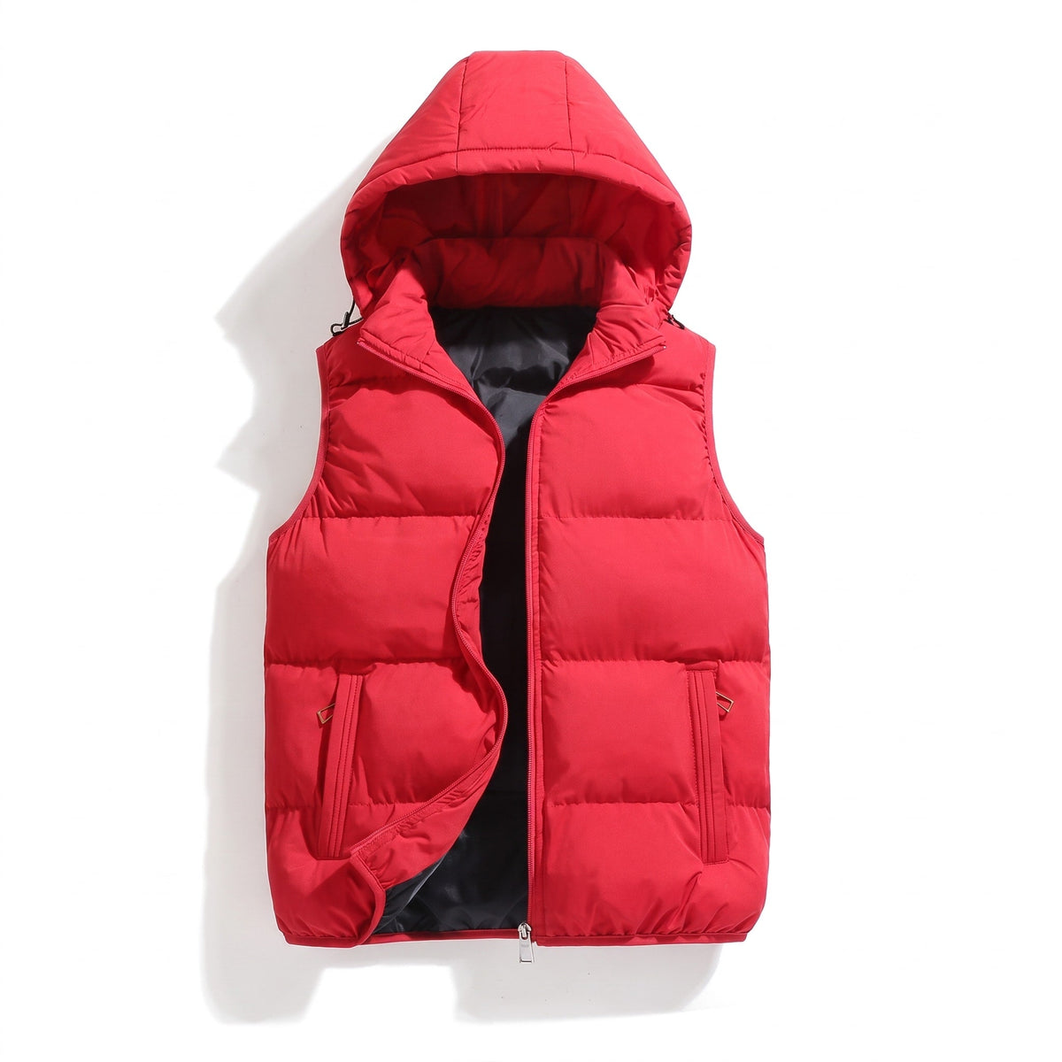Hendrik - Men's Hooded Quilted Puffer Gilet with Zip Pockets - Vests - Red - Sarvento